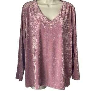 J.Jill L Petite Crushed Velvet Tunic Top Pink Mauve V Neck Long Sleeve